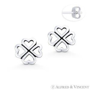 4-Heart Leaf Clover Irish Shamrock Luck Charm .925 Sterling Silver Stud Earrings